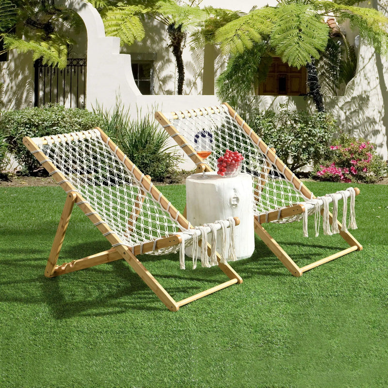 Bamboo Weaving Chair Set With Handwoven Rope For Patio And Living Spaces - Natural by HouseOfZazla