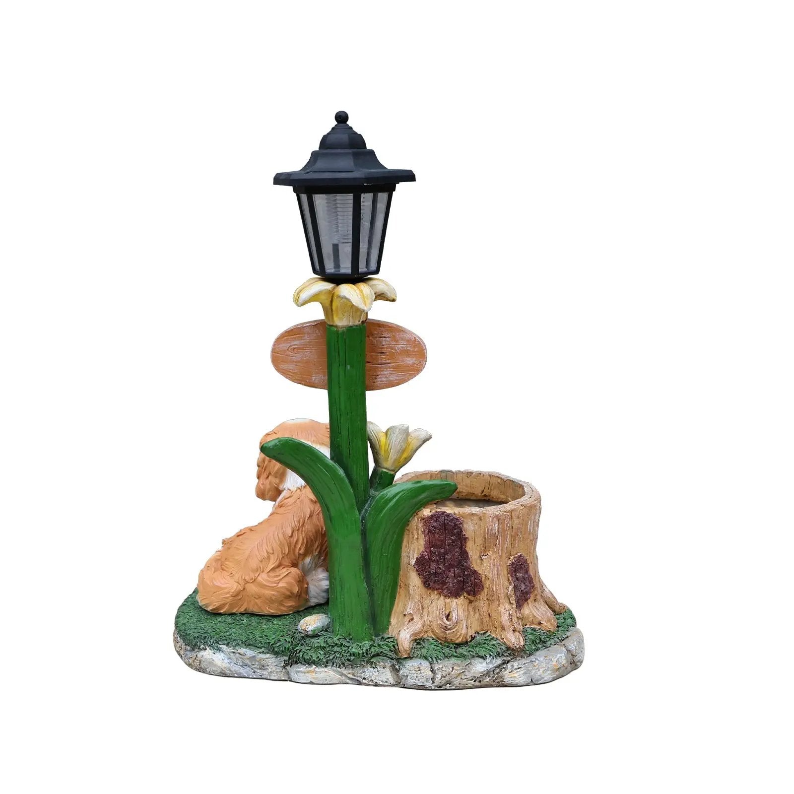 Sitting Dog Solar Lantern Planter Statue by HouseOfZazla