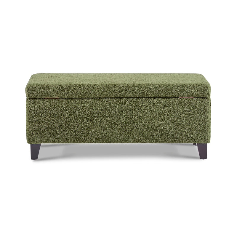 Storage Ottoman with Flip-Top Lid, Easy Assembly, Boucle Fabric & Rubber Wood Legs by HouseOfZazla