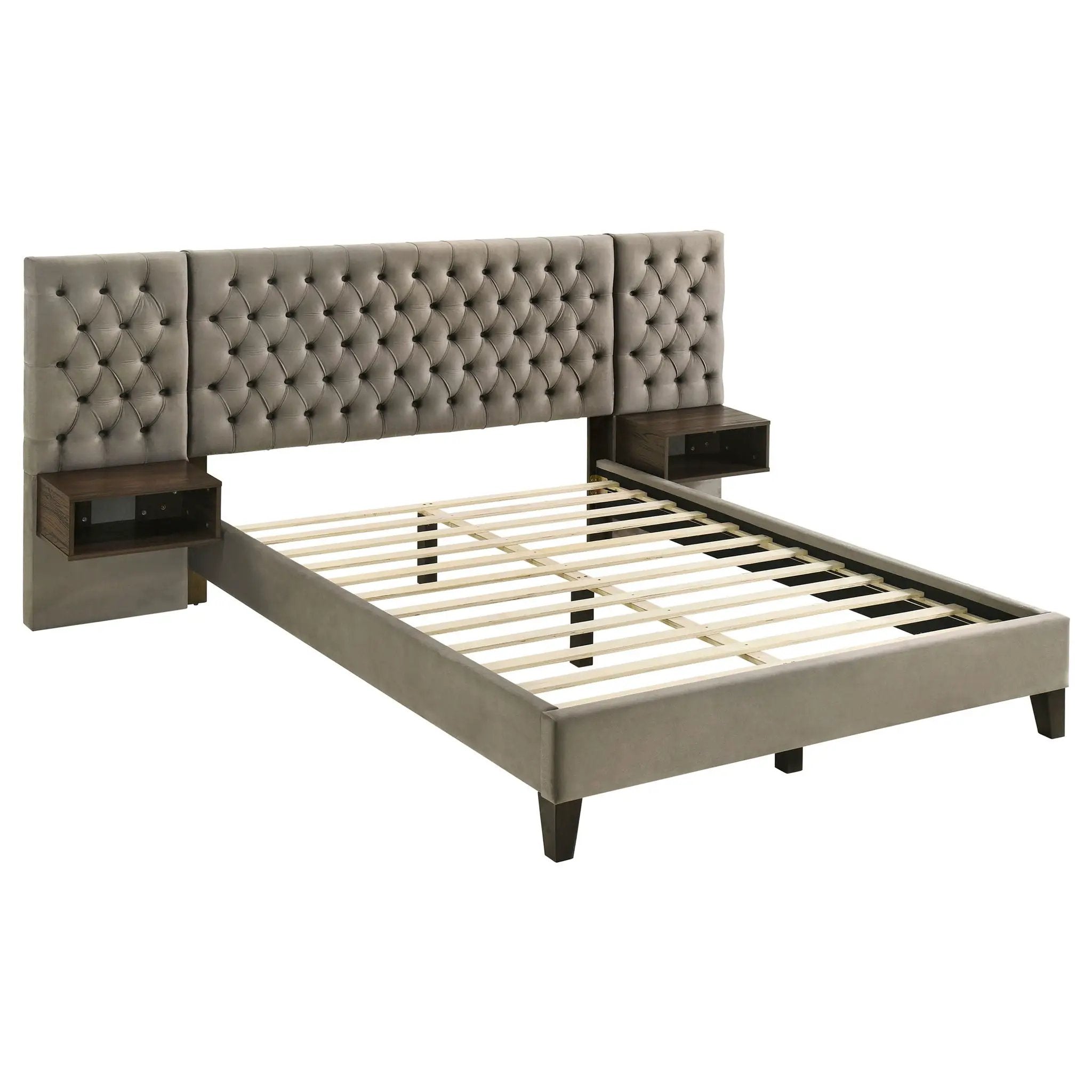 Marley Upholstered Queen Wall Panel Bed Light Brown by Unique Piece Furniture