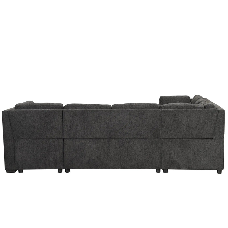 U-Shaped Sectional Sofa Pull Out Sofa Bed With Two USB Ports, Two Power Sockets, Three Back Pillows And A Storage Chaise For Living Room by HouseOfZazla