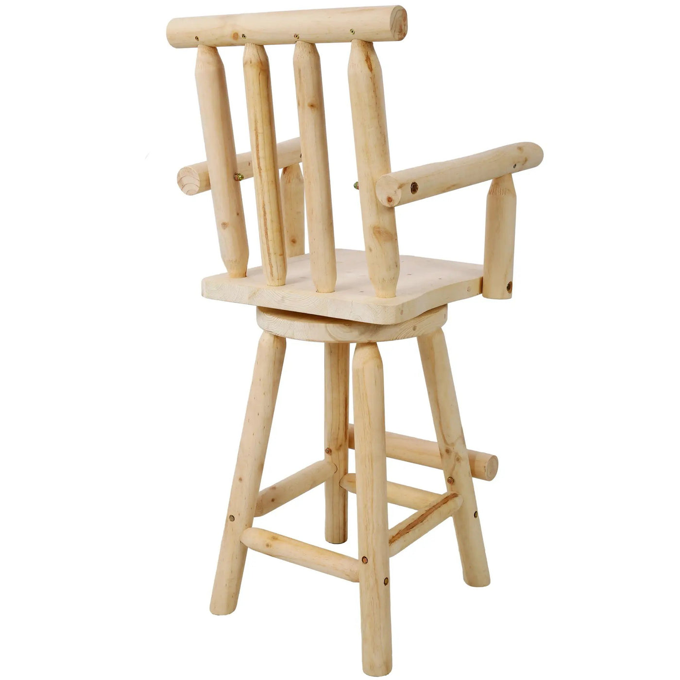 Rustic Bar Stool, Fir Wood Construction, Wide Armrest by Unique Piece Furniture