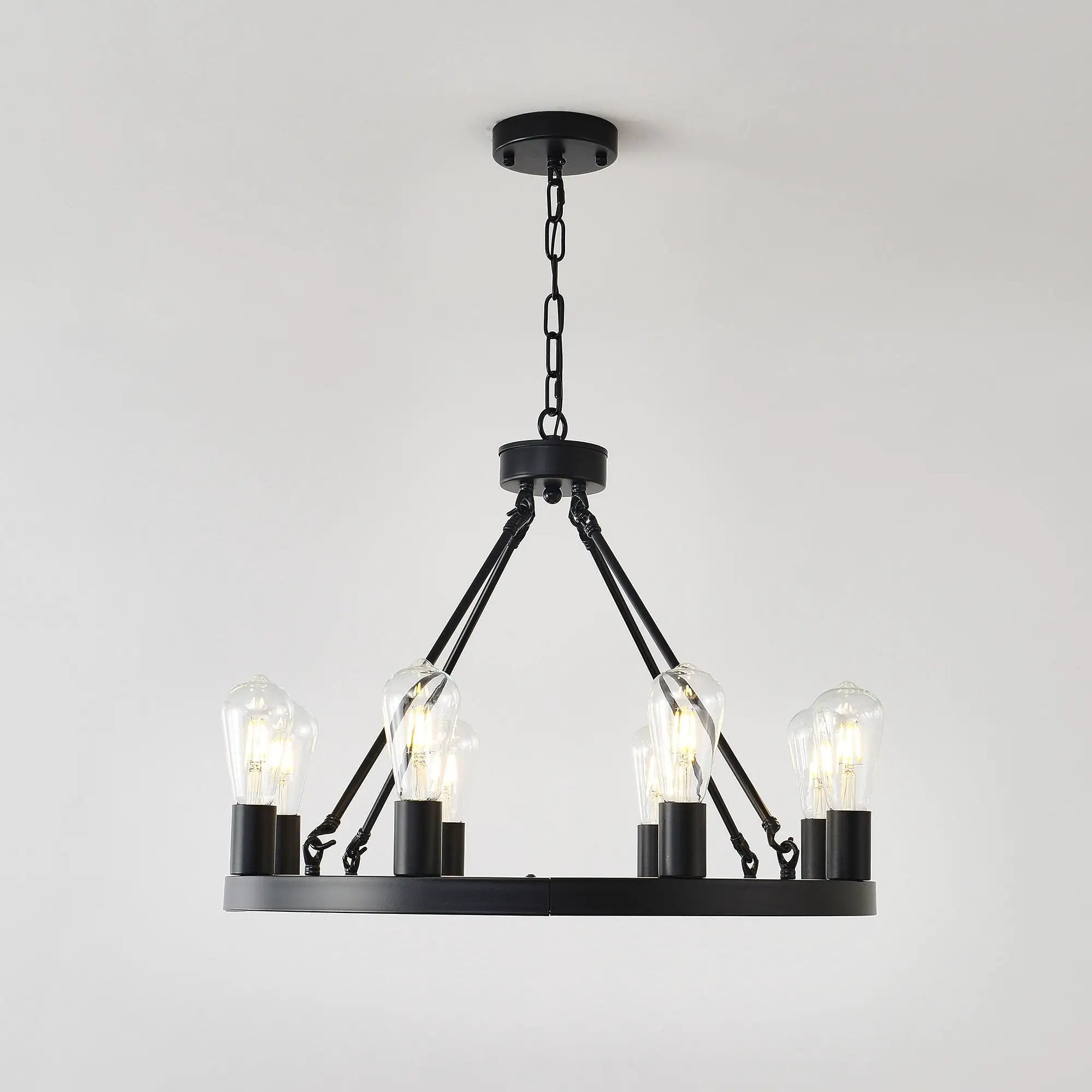 6 Light (No Bulbs) Wagon Wheel Chandelier Farmhouse Modern Small Round Chandelier For Living Room Kitchen Island Foyer Hallway Entryway Bedroom Dining Room Light Fixture Ceiling Hanging - Matte Black by HouseOfZazla