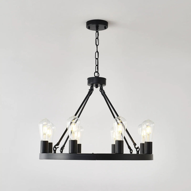 6 Light (No Bulbs) Wagon Wheel Chandelier Farmhouse Modern Small Round Chandelier For Living Room Kitchen Island Foyer Hallway Entryway Bedroom Dining Room Light Fixture Ceiling Hanging - Matte Black by HouseOfZazla