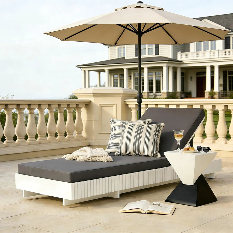 White Acacia Solid Wood Outdoor Chaise Lounge with Dark Grey Cushion by HouseOfZazla