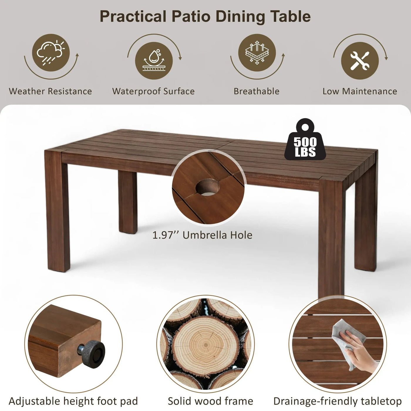 Outdoor Dining Set Rectangular Table With Umbrella Hole by HouseOfZazla