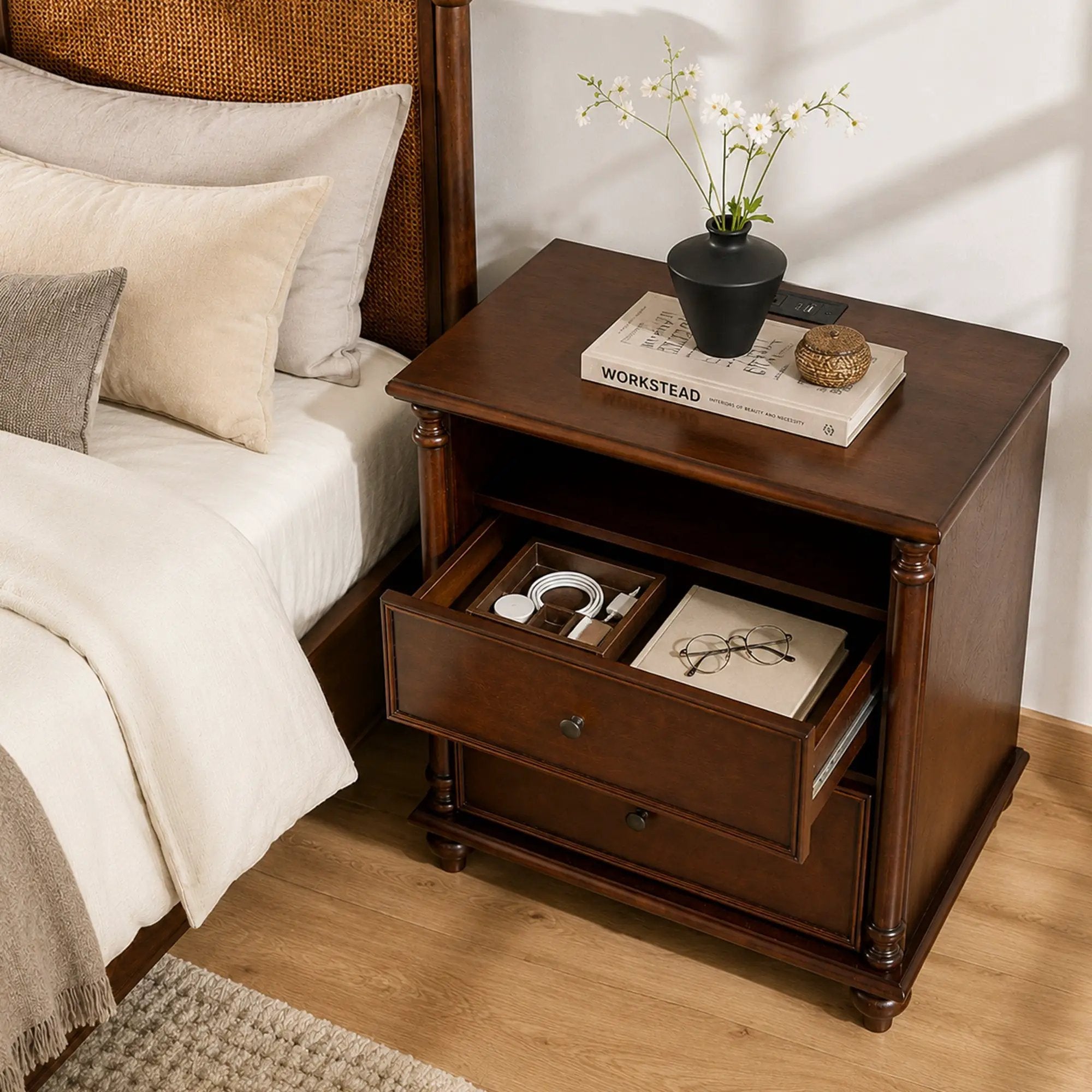 28" Nightstand with Charging Station, Rustic by HouseOfZazla