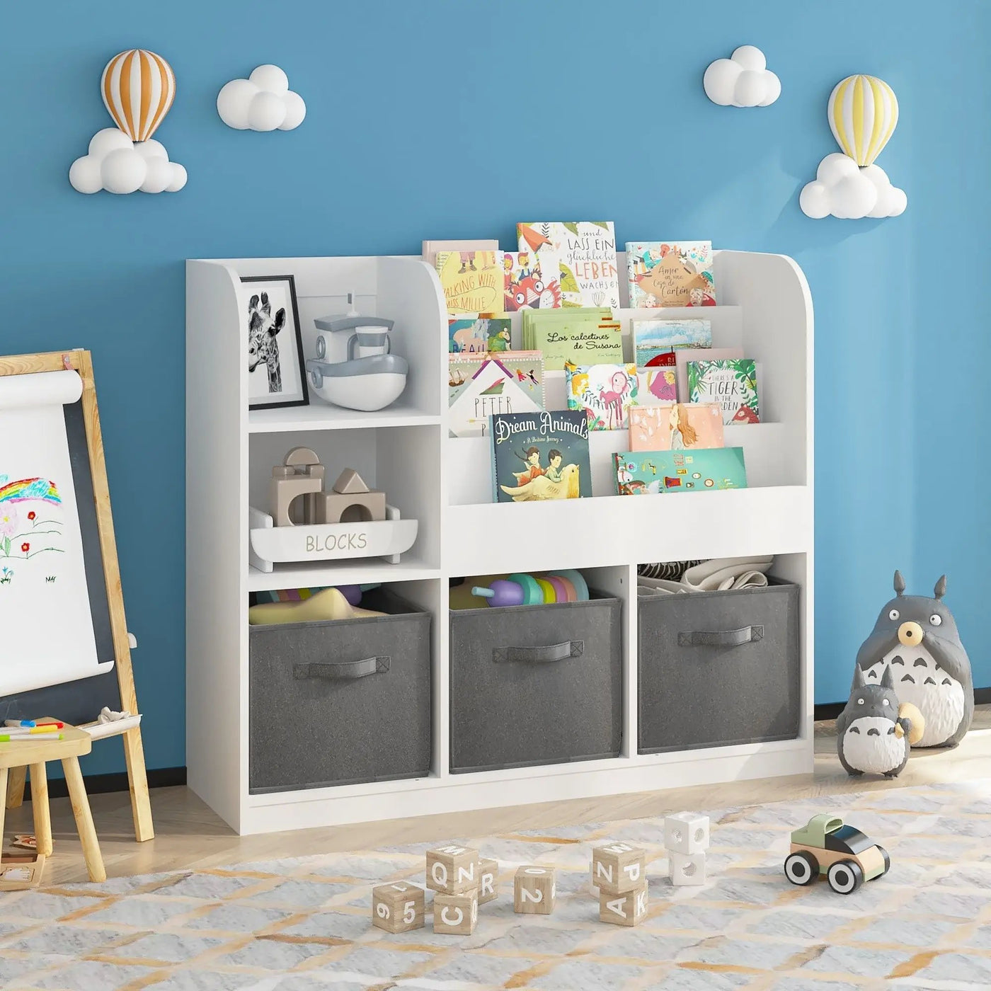 Bookcase And Bookshelf With 3 Collapsible Drawers, Multifunctional Display Stand by HouseOfZazla
