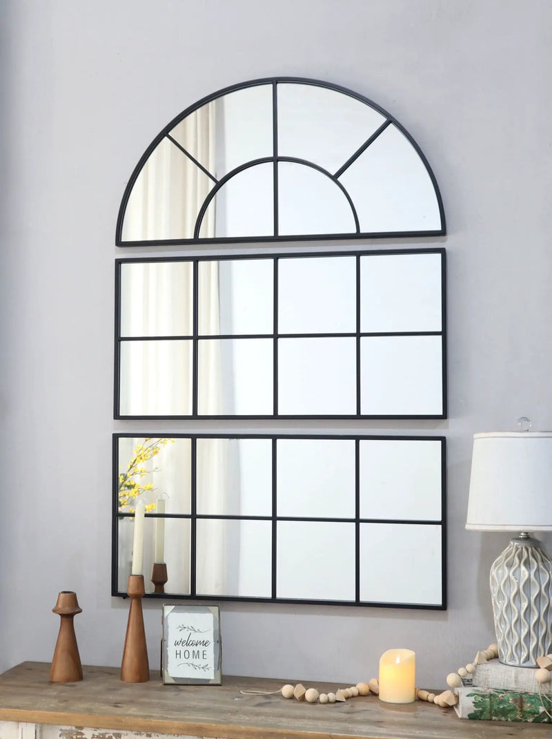 Large Arched Wall Mirror With 3 Separate Sections - Black by HouseOfZazla