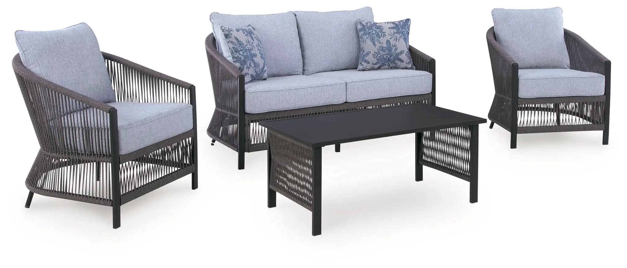 Bridges Beach - Loveseat, Lounge Chairs, Table Set (Set of 4) - Gray by Unique Piece Furniture
