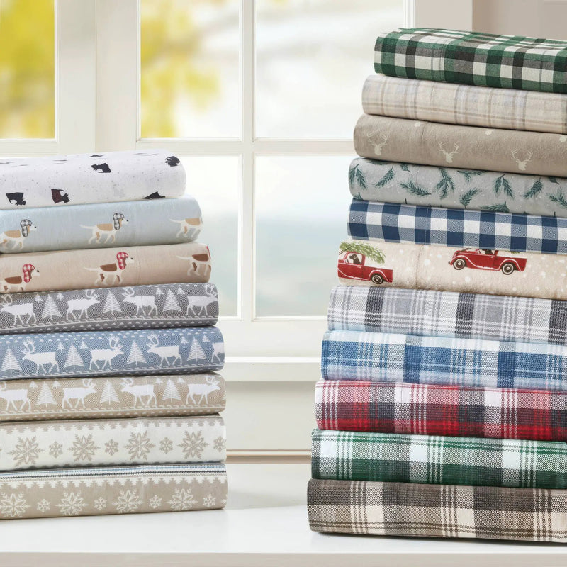 4 Pieces Queen 100% Cotton Flannel Printed Sheet Set Finton by HouseOfZazla