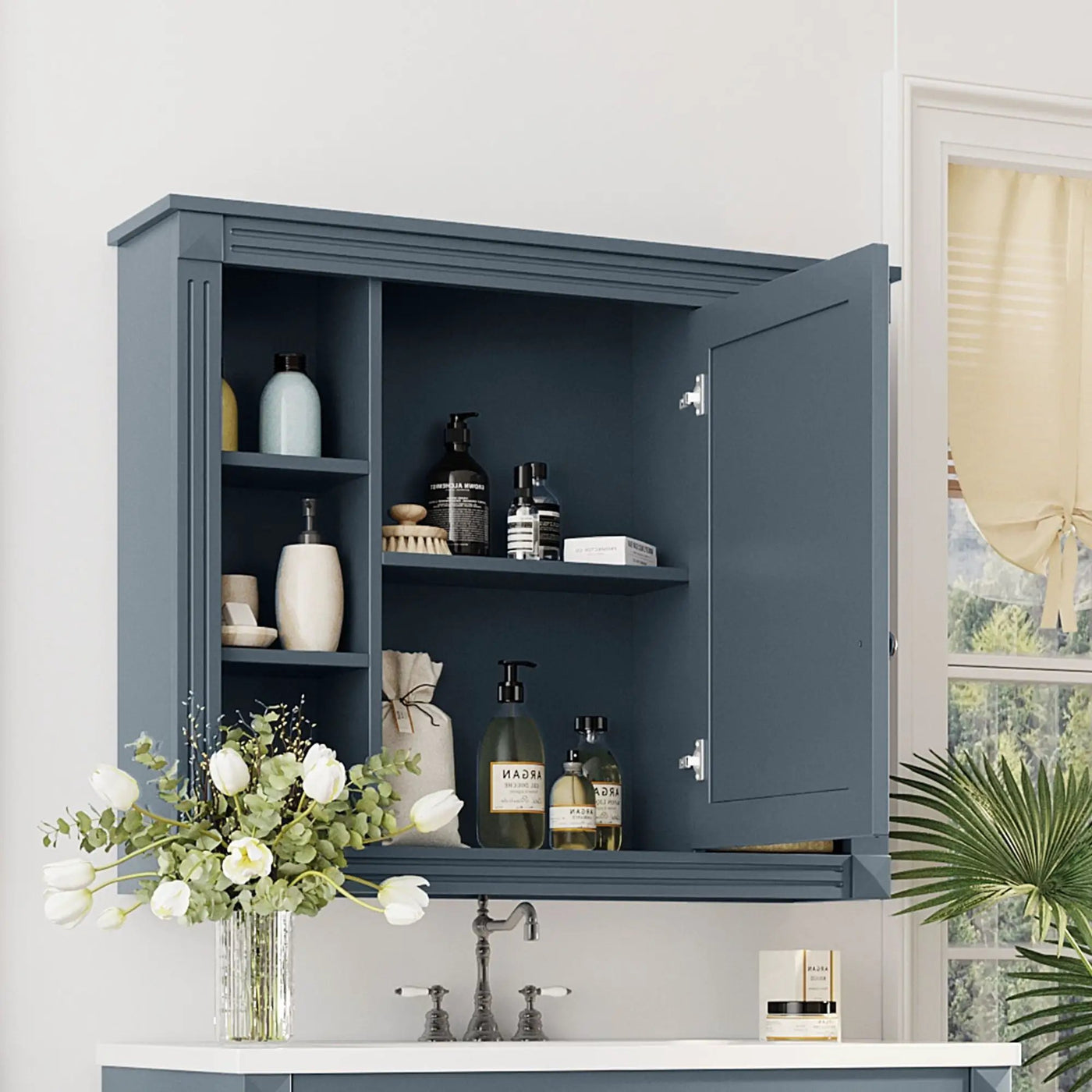Wall Mounted Bathroom Storage Cabinet With Mirror, Cabinet With 6 Open Shelves And Adjustable Interior by Unique Piece Furniture