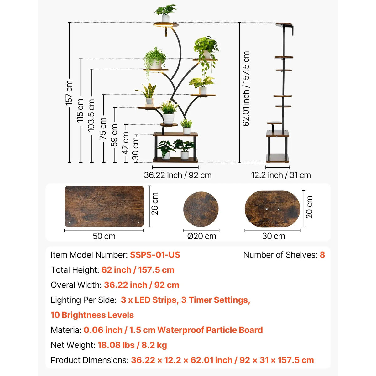 Plant Stand Indoor with Grow Lights - 62 in Tall 8-Tier Lighted Shelf by HouseOfZazla