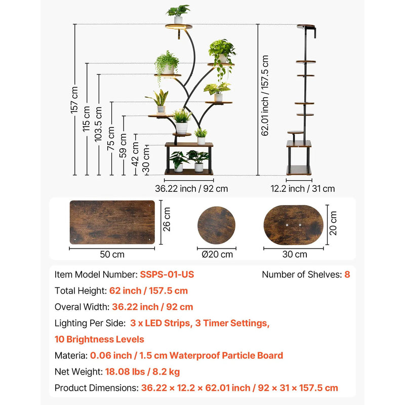 Plant Stand Indoor with Grow Lights - 62 in Tall 8-Tier Lighted Shelf by HouseOfZazla