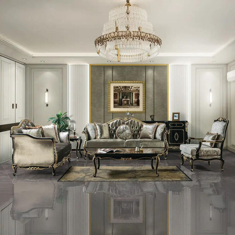 Betria - Loveseat With 4 Pillows - Light Green Velvet, Gold & Black High Gloss by Unique Piece Furniture
