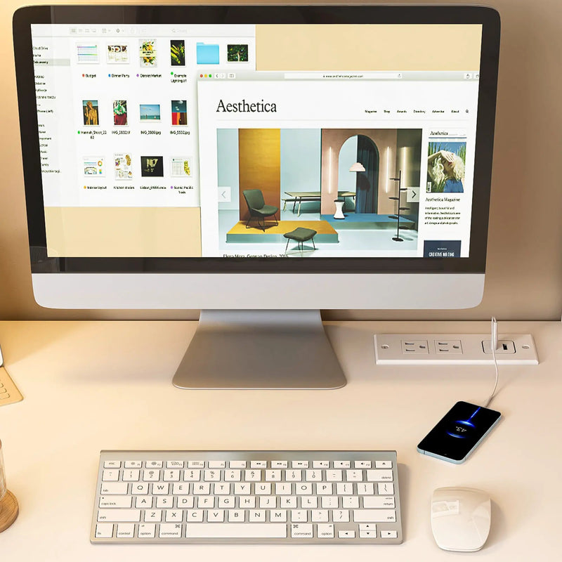 White Computer Desk with 4-in-1 Socket and Storage Options by HouseOfZazla