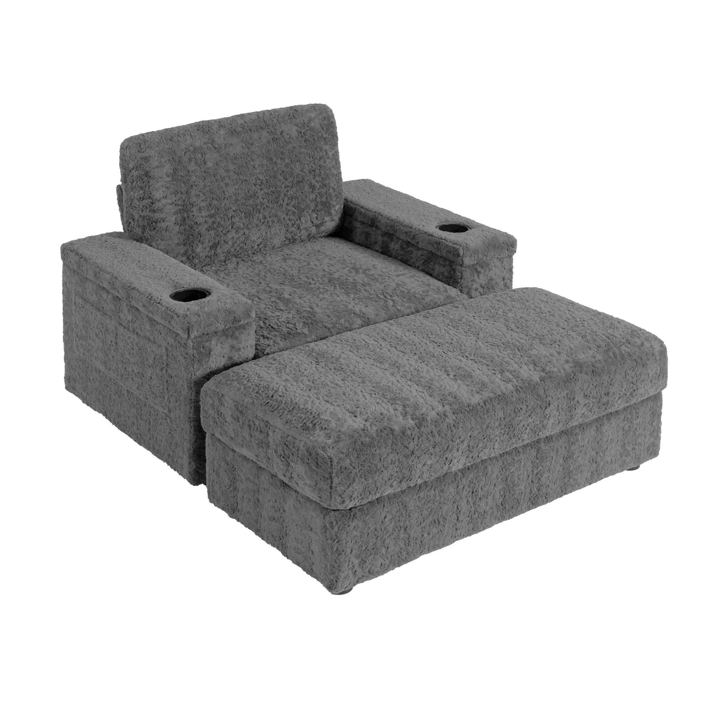 Oversized Chaise Lounge Indoor Rabbit Fur Sofa Bed With Storage Ottoman And Armrests Cup Holders With Deep Seat by Unique Piece Furniture