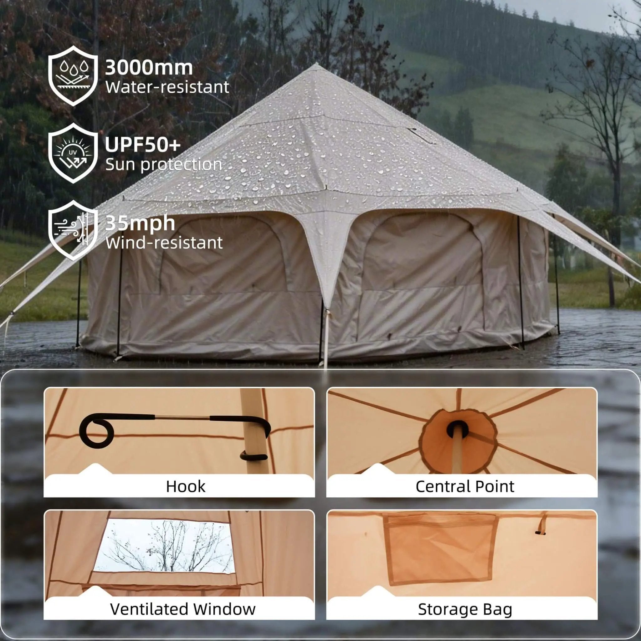 Large 15FT 600D Oxford Bell Tent With Stove Jack For Glamping And Camping (SAK10987) by SAKSBY WHOLESALE