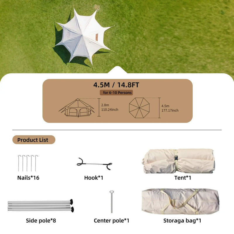 Large 15FT 600D Oxford Bell Tent With Stove Jack For Glamping And Camping (SAK10987) by SAKSBY WHOLESALE