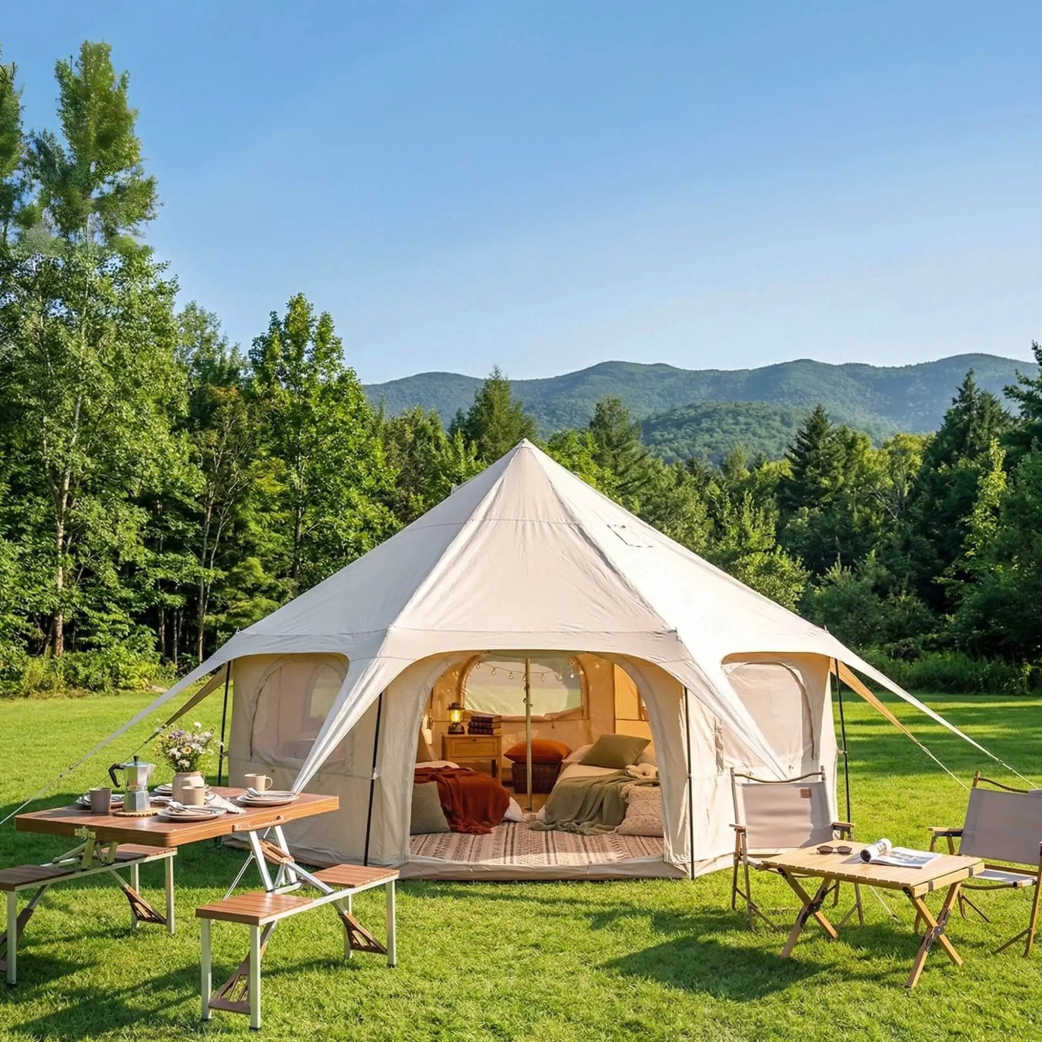 Large 15FT 600D Oxford Bell Tent With Stove Jack For Glamping And Camping (SAK10987) by SAKSBY WHOLESALE