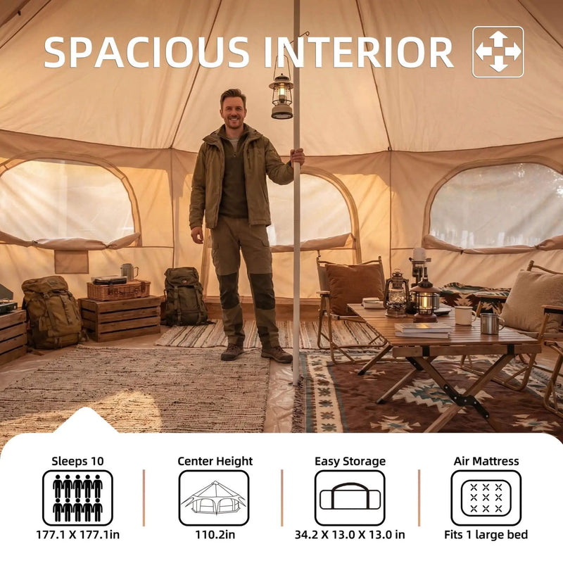 Large 15FT 600D Oxford Bell Tent With Stove Jack For Glamping And Camping (SAK10987) by SAKSBY WHOLESALE