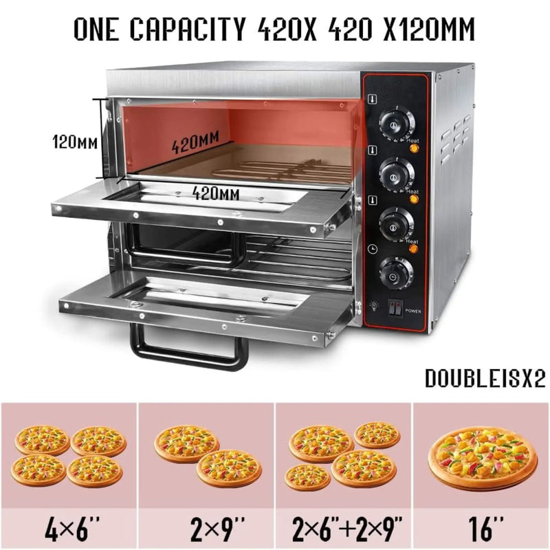 16-Inch Commercial Stainless Steel Double Deck 3000W 110V Electric Pizza Oven (SAK85429) by SAKSBY WHOLESALE