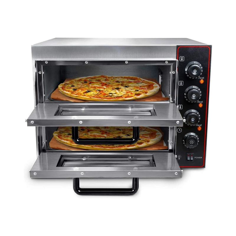 16-Inch Commercial Stainless Steel Double Deck 3000W 110V Electric Pizza Oven (SAK85429) by SAKSBY WHOLESALE
