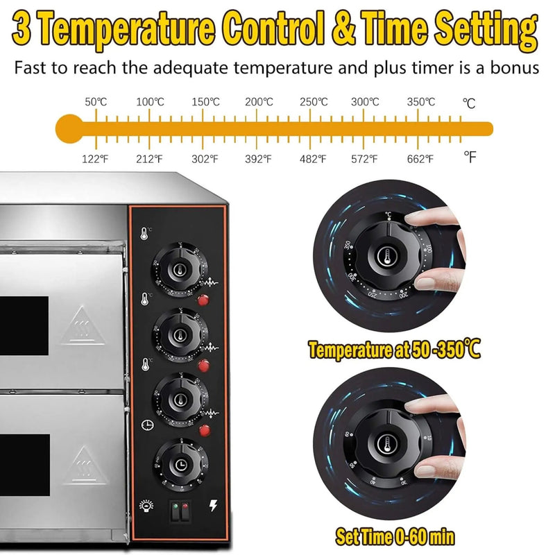 16-Inch Commercial Stainless Steel Double Deck 3000W 110V Electric Pizza Oven (SAK85429) by SAKSBY WHOLESALE