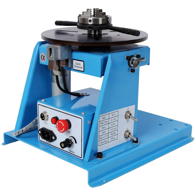 Portable Rotary Welding Positioner With 3 Jaw Lathe Chuck, 0 - 90° Turntable - Blue by HouseOfZazla