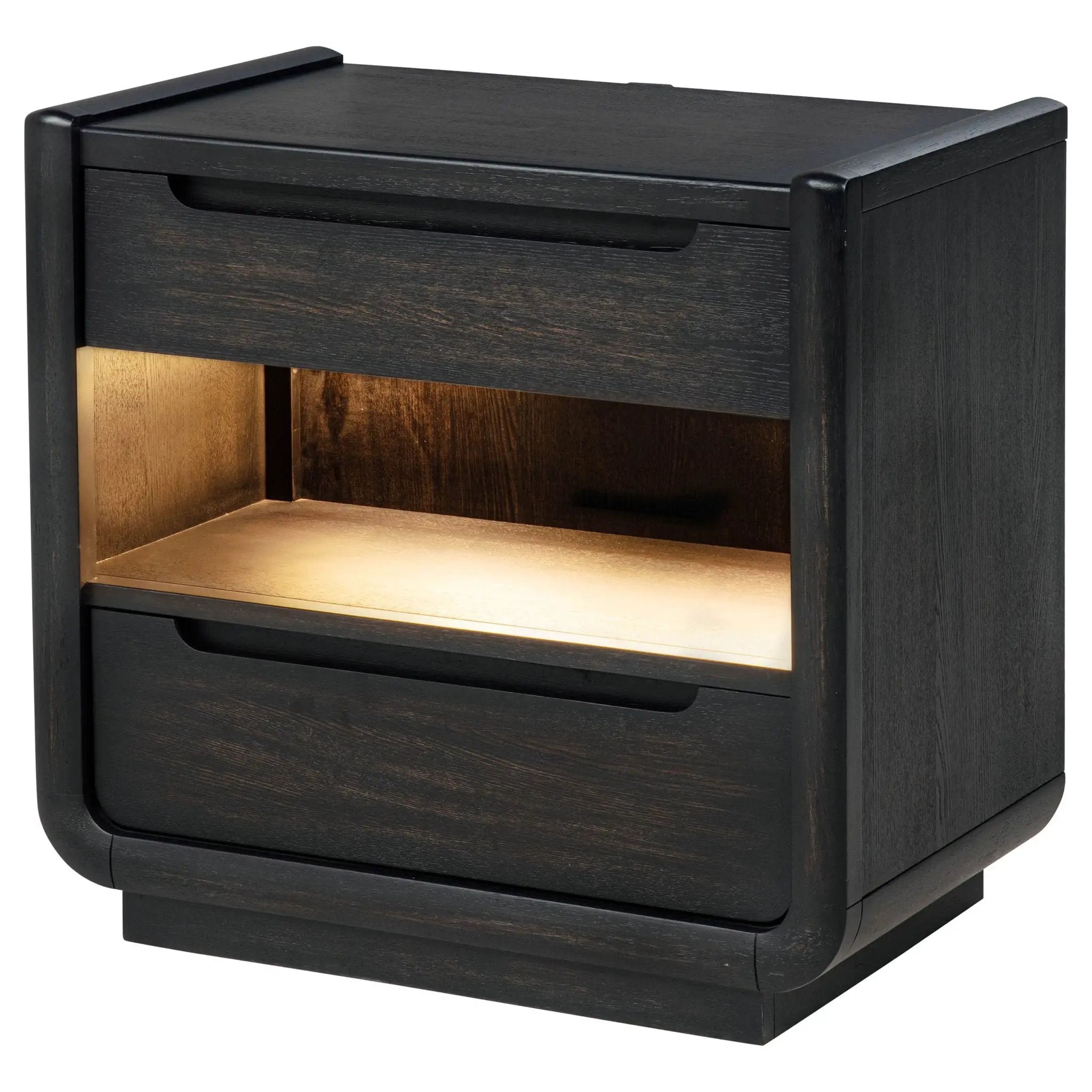Leandro 2-drawer LED Nightstand with USB Burnished Black by Unique Piece Furniture