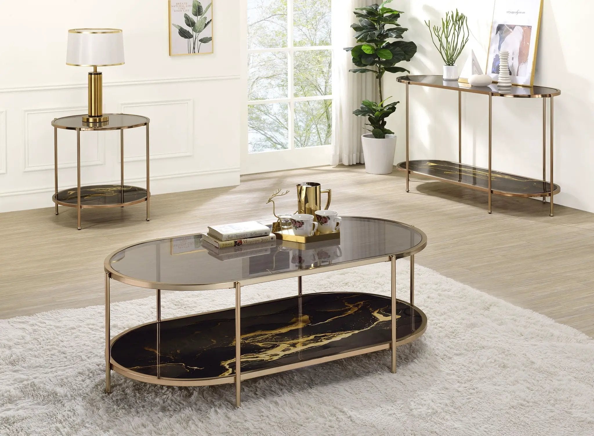 Fiorella Marble Print Glass Table by HouseOfZazla