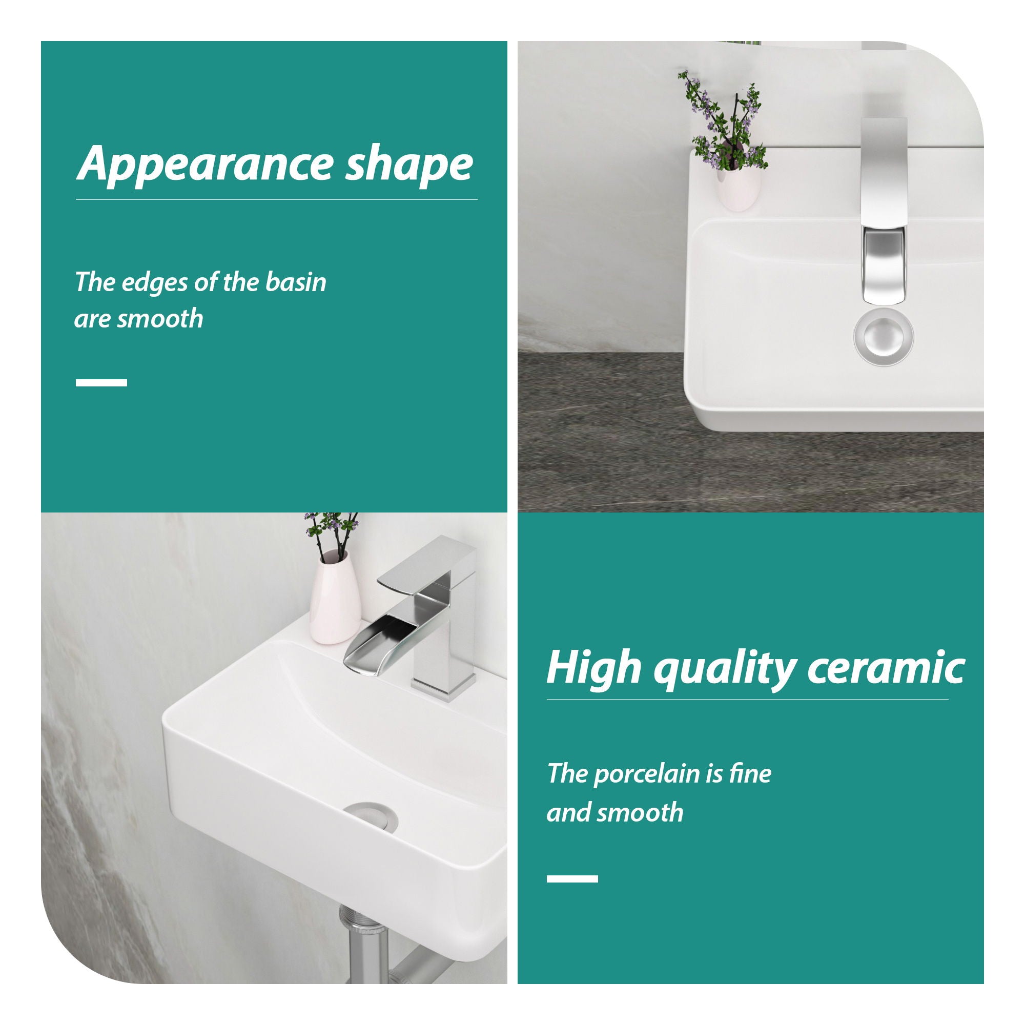 Ceramic Rectangle Wall Mount Bathroom Sink With Single Faucet Hole by HouseOfZazla