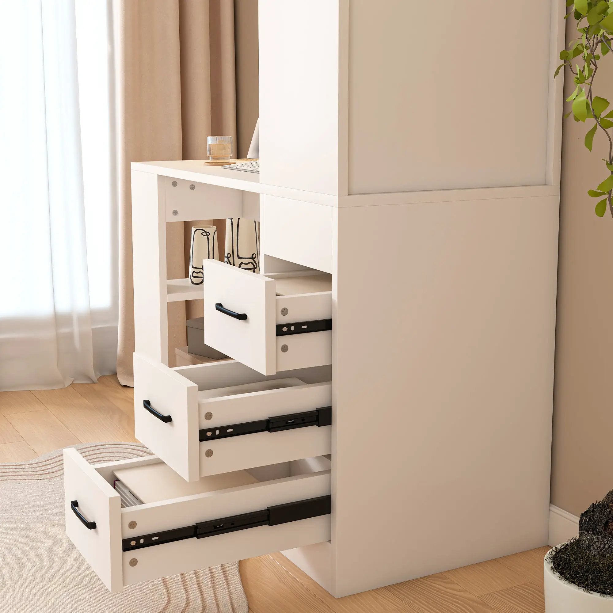 White Computer Desk with 4-in-1 Socket and Storage Options by HouseOfZazla