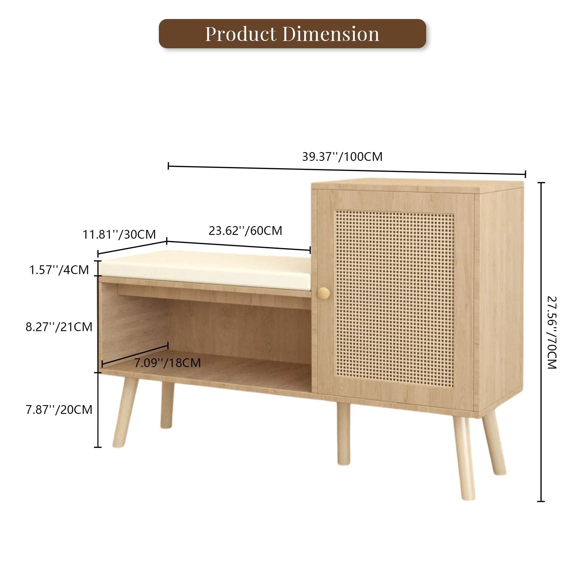 2 In 1 Shoe Storage Bench With Adjustable Shelves - Antique Natural / Rattan by Unique Piece Furniture