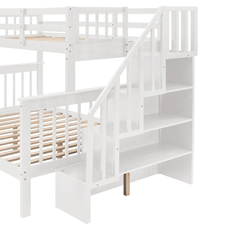 Stairway Bunk Bed With Storage And Guard Rail For Bedroom by HouseOfZazla