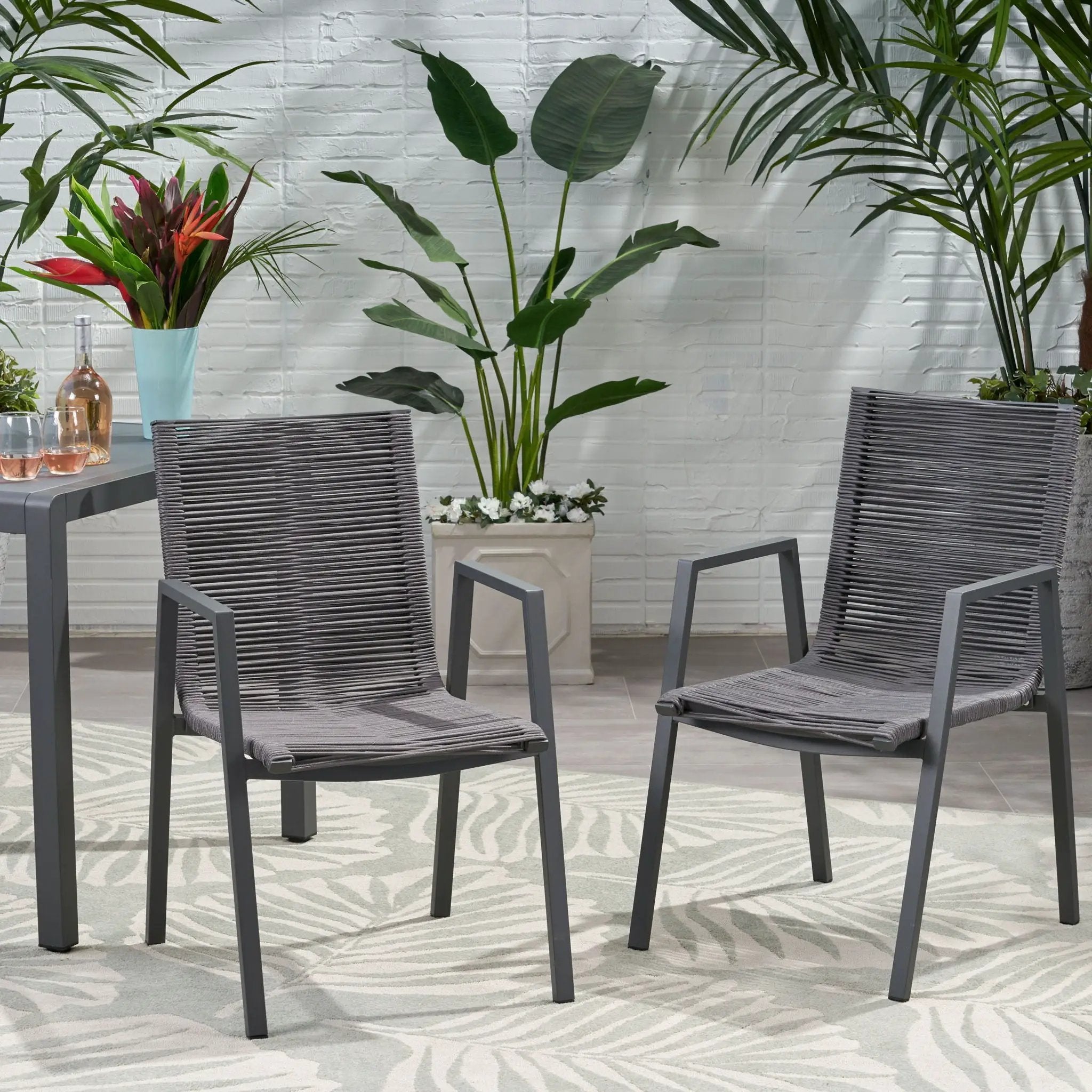 Outdoor Modern Aluminum Dining Chair Set With Rope Sea (Set of 2) by HouseOfZazla
