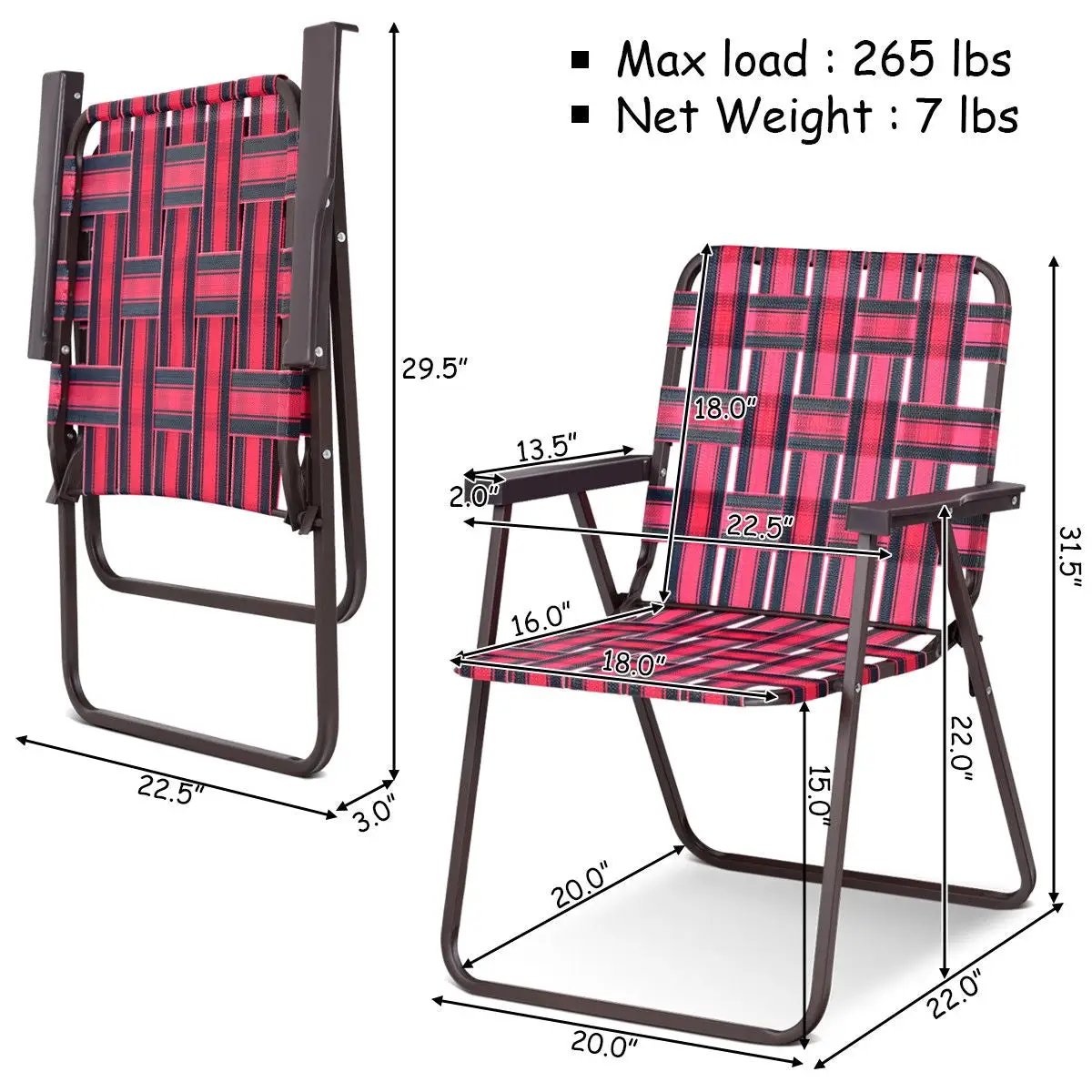 6 Pieces Folding Beach Chair Camping Lawn Webbing Chair, photo 10 of 17