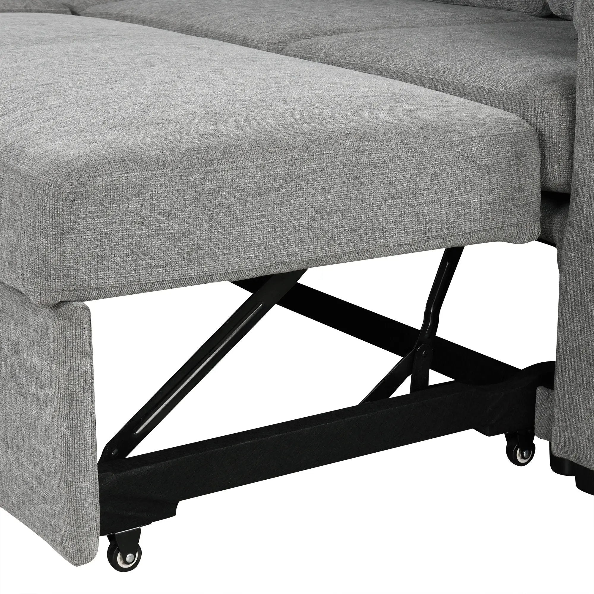 Modern U-Shaped Sectional Sofa Convertible Pull-Out Sofa Bed With USB Ports And Cup Holders