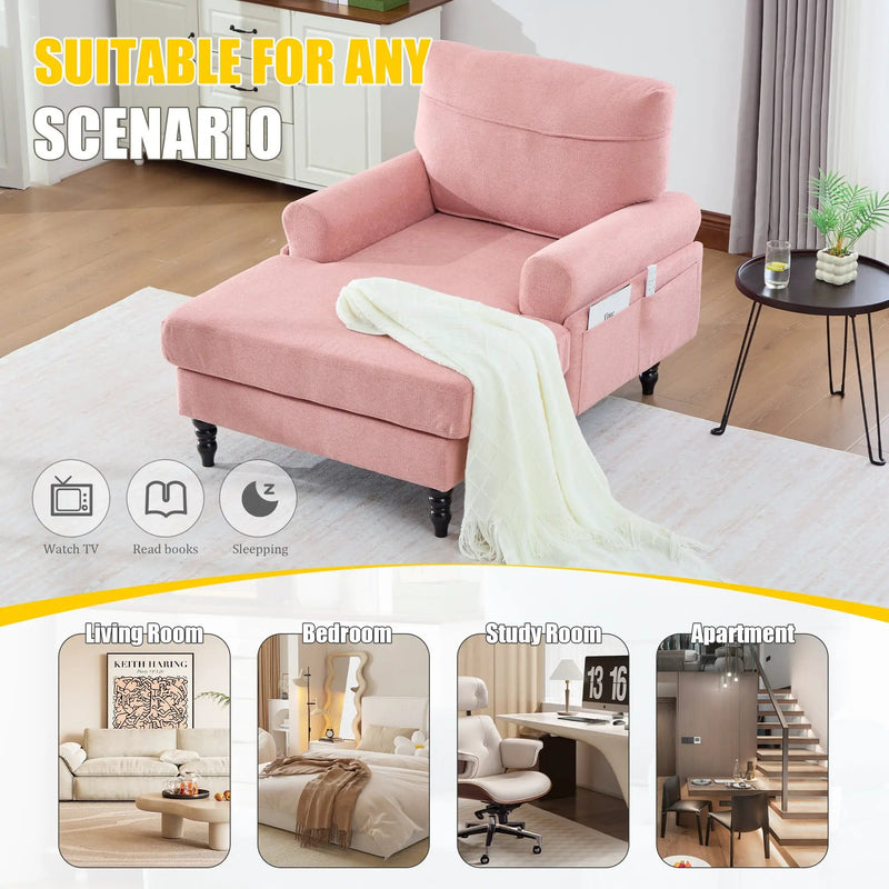 Modern Minimalist Chenille Fabric Chaise Lounge Recliner by HouseOfZazla