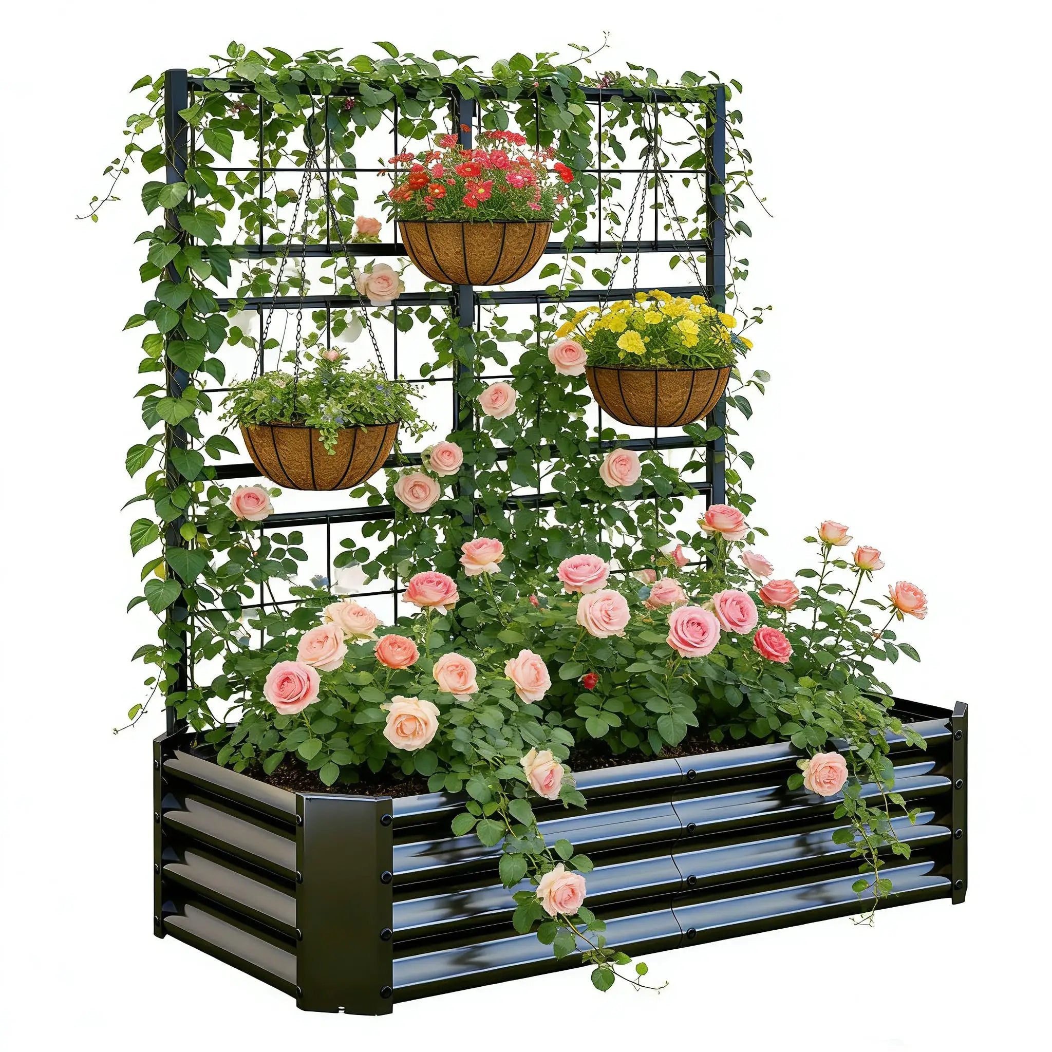 4x2x1FT Galvanized Raised Garden Bed with Arch Trellis