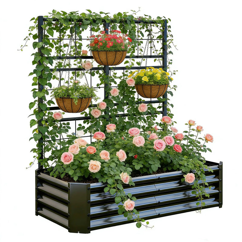 4x2x1FT Galvanized Raised Garden Bed with Arch Trellis