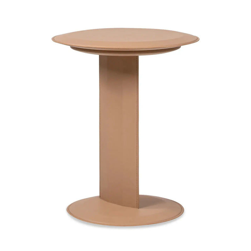 Mode - Leatherette Round C-Shaped Sofa Side Table - Saddle Brown by HouseOfZazla