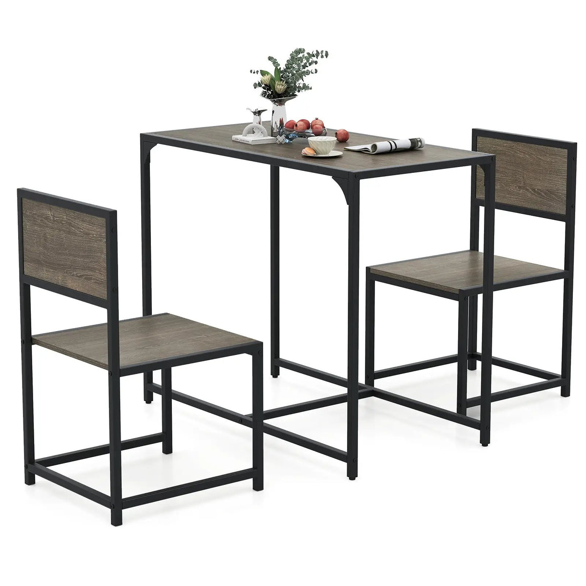 3 Pcs Dining Set Compact Table and 2 Chair with Metal Frame for for Small Space by DirectDeals