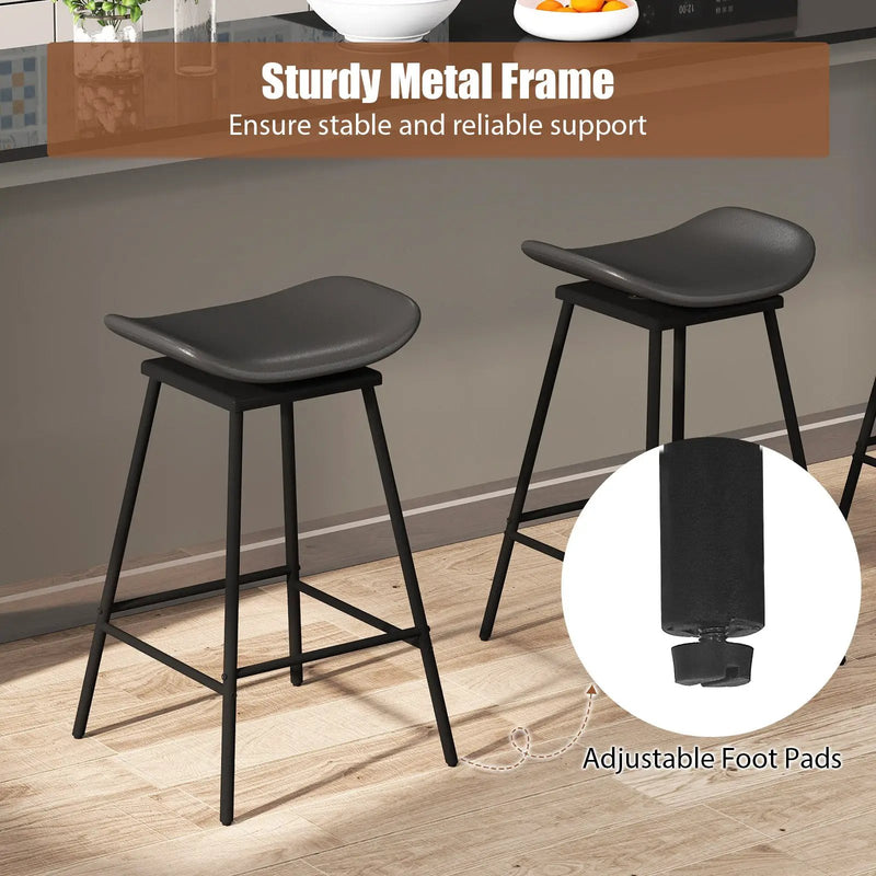 Set of 2 Swivel Barstools Faux Leather Upholstered Backless with Footrest by DirectDeals