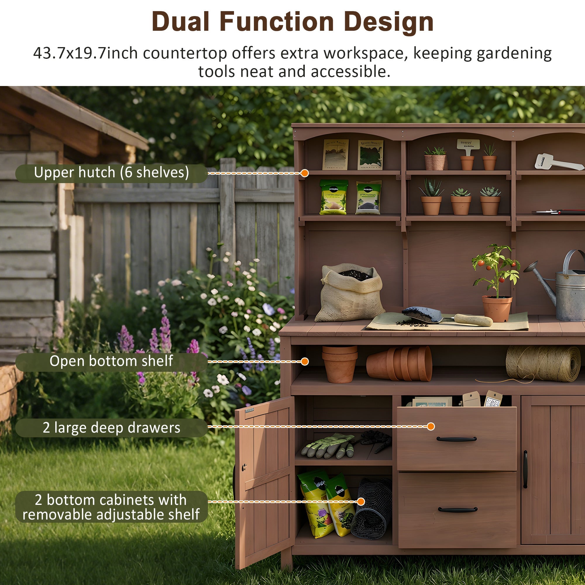 TOPMAX Large Fir Wood Potting Bench with Hutch and Storage by HouseOfZazla