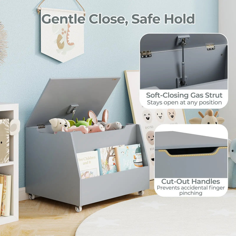 Wooden Mobile Toy Storage Organizer with Bookshelf and Lockable Wheels by DirectDeals
