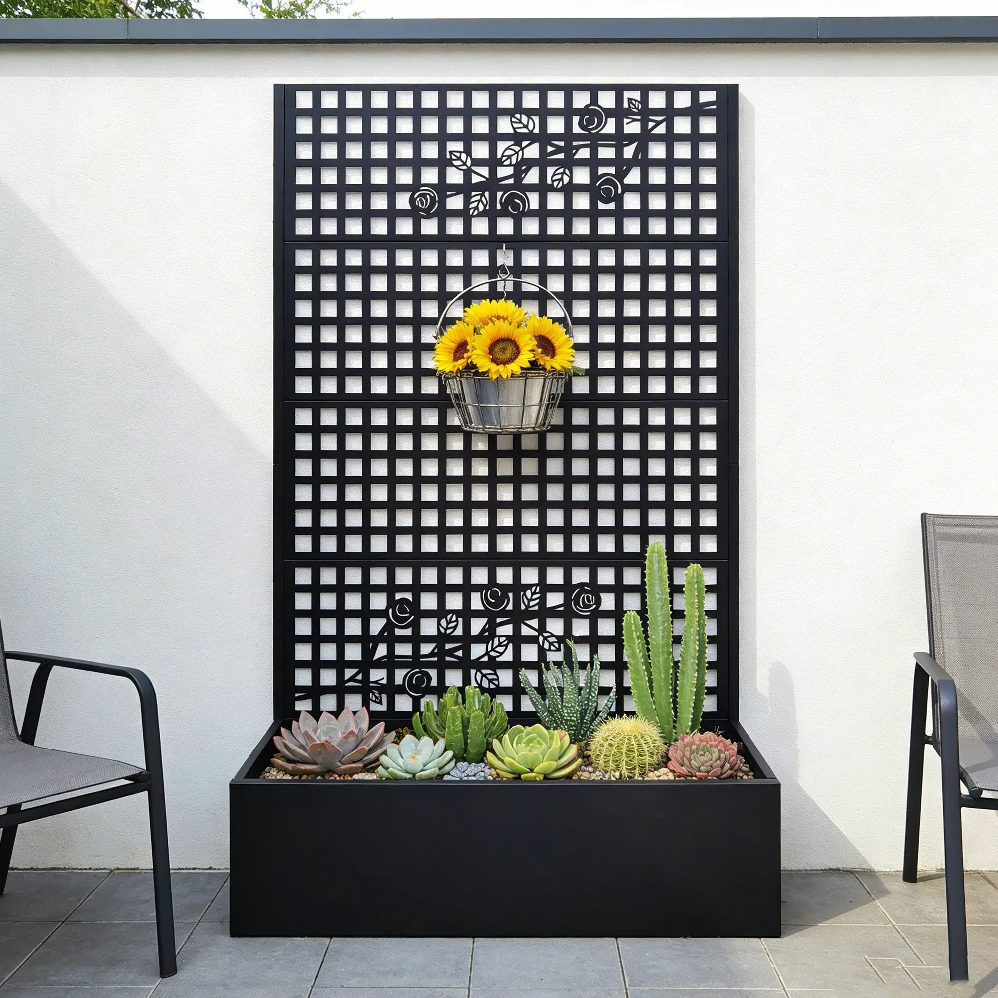 Metal Planter Box with Trellis 70.9in H x 43.3in W x 15.8in D by HouseOfZazla