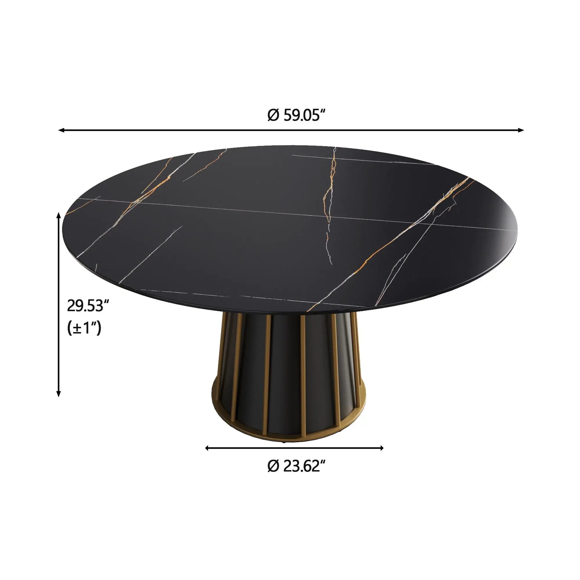 Modern Artificial Stone Round Metal Iron Base Dining Table, Can Accommodate 8 People, (Not Including Chairs) - Black by HouseOfZazla