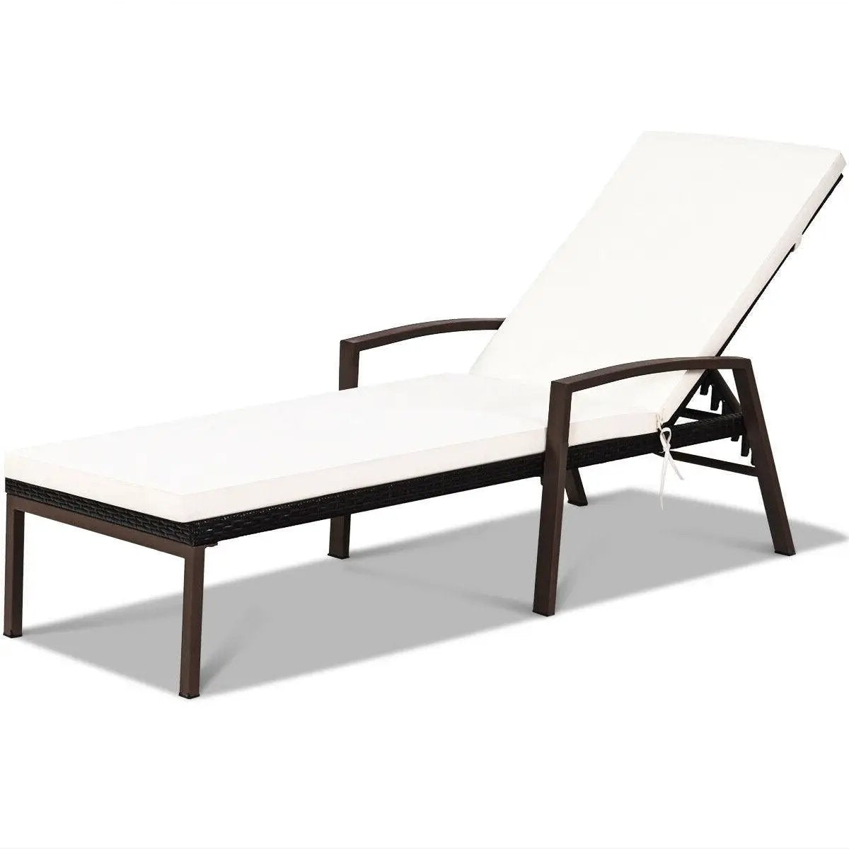 Patio Rattan Lounge Chaise Recliner with Back Adjustable Cushioned by DirectDeals