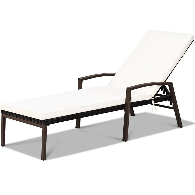 Patio Rattan Lounge Chaise Recliner with Back Adjustable Cushioned by DirectDeals
